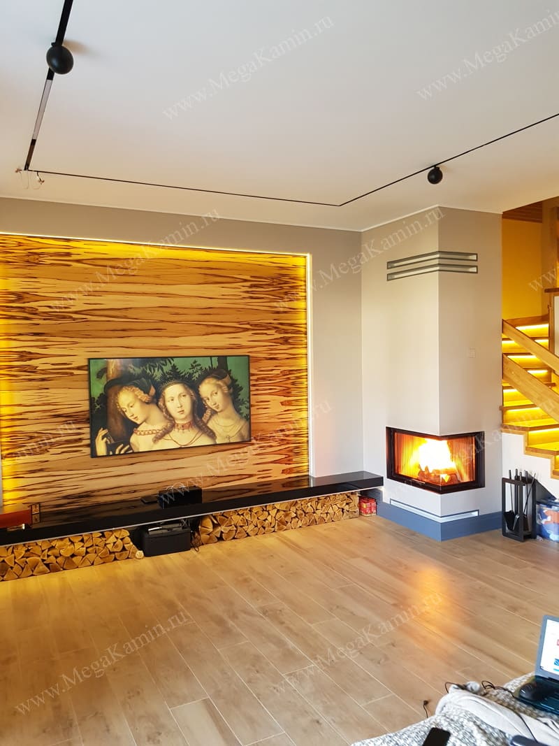 4. Камин пристенно-угловой с банкеткой топка "HOXTER"