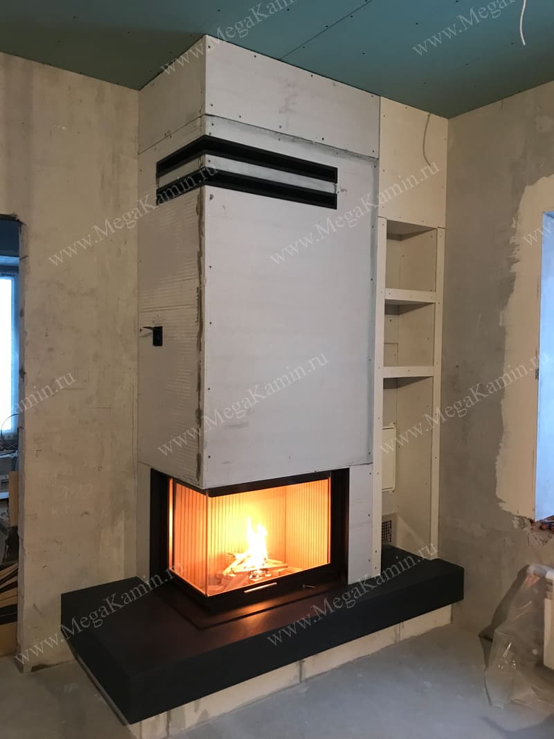 9. Камин пристенно-угловой с дровником топка "HOXTER"