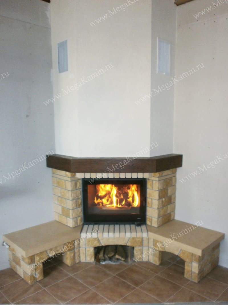 20. Угловой камин со скамьей топка "SEGUIN"