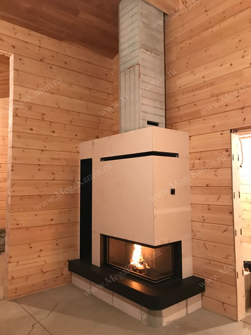 23. Камин пристенно-угловой с дровником топка "BRUNNER"