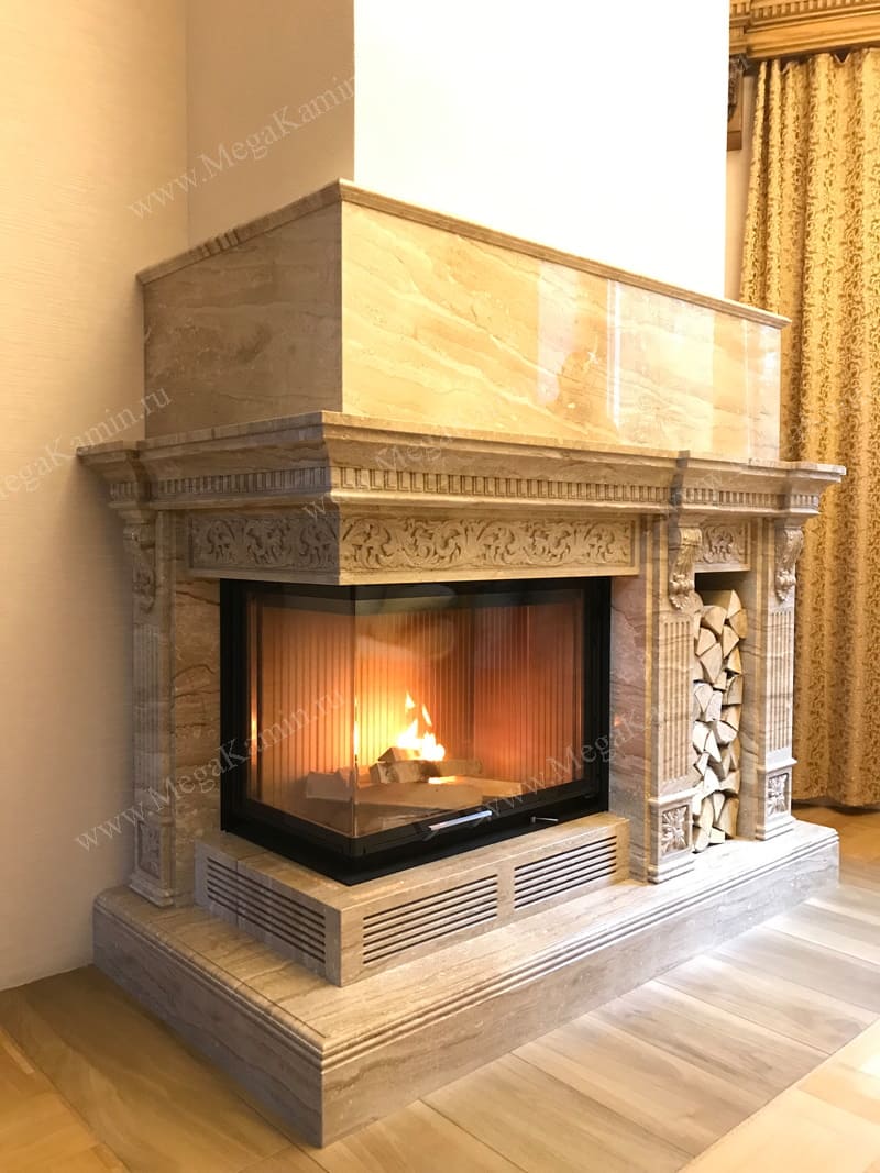 2. Камин пристенно-угловой из мрамора топка "HOXTER"